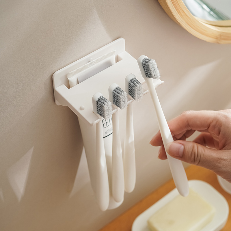 Wall-mounted Punch-free Toothbrush Holder Bathroom Toilet Dental Storage Rack Household Multifunctional Toothpaste Holder Storage Rack