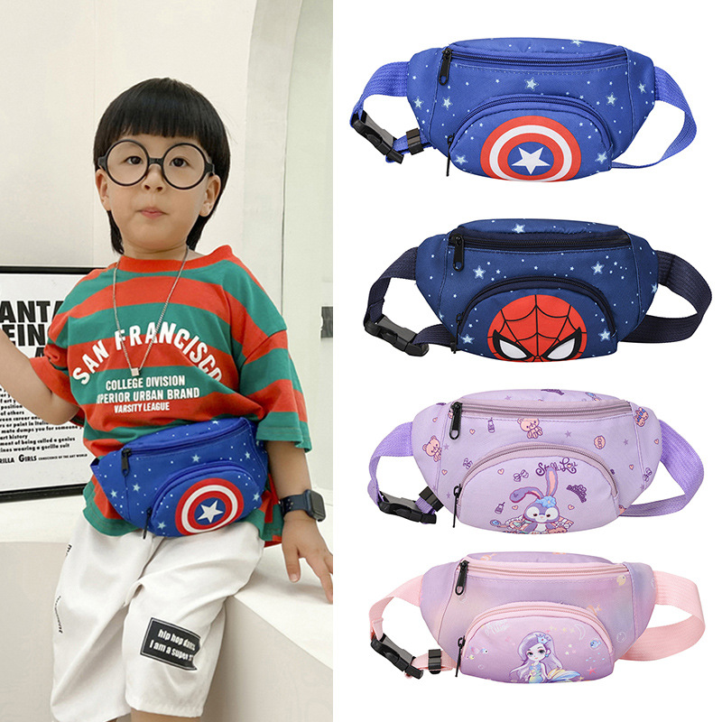 Children's waist bag 2024 new mini printed shoulder bag cartoon animation waist bag children's outdoor casual chest bag trendy