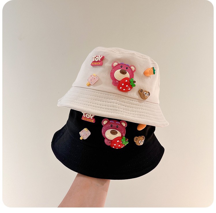 Strawberry Bear Korean Style Children's Fisherman Hat Baby Boys and Girls Spring and Autumn Children's Basin Hat Sunshade Sunscreen Cute Hat