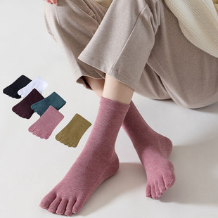 Five-finger socks men's and women's four seasons cotton socks ins sports casual all-match mid-calf socks solid color breathable toe socks