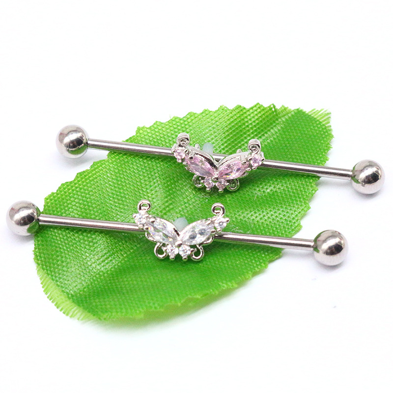 Gabe European and American Cross-border Butterfly Earrings Heart-shaped Zircon Stainless Steel Sun Planet Long Ear Puncture Earrings