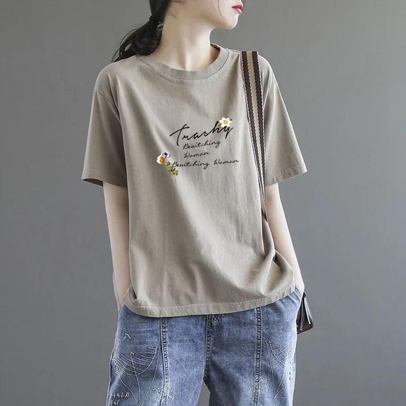 Short-sleeved T-shirt Women's 2023 New Summer Fat Girl Large Size Mother's Printed Loose Women's T-shirt Korean-style ins Trendy