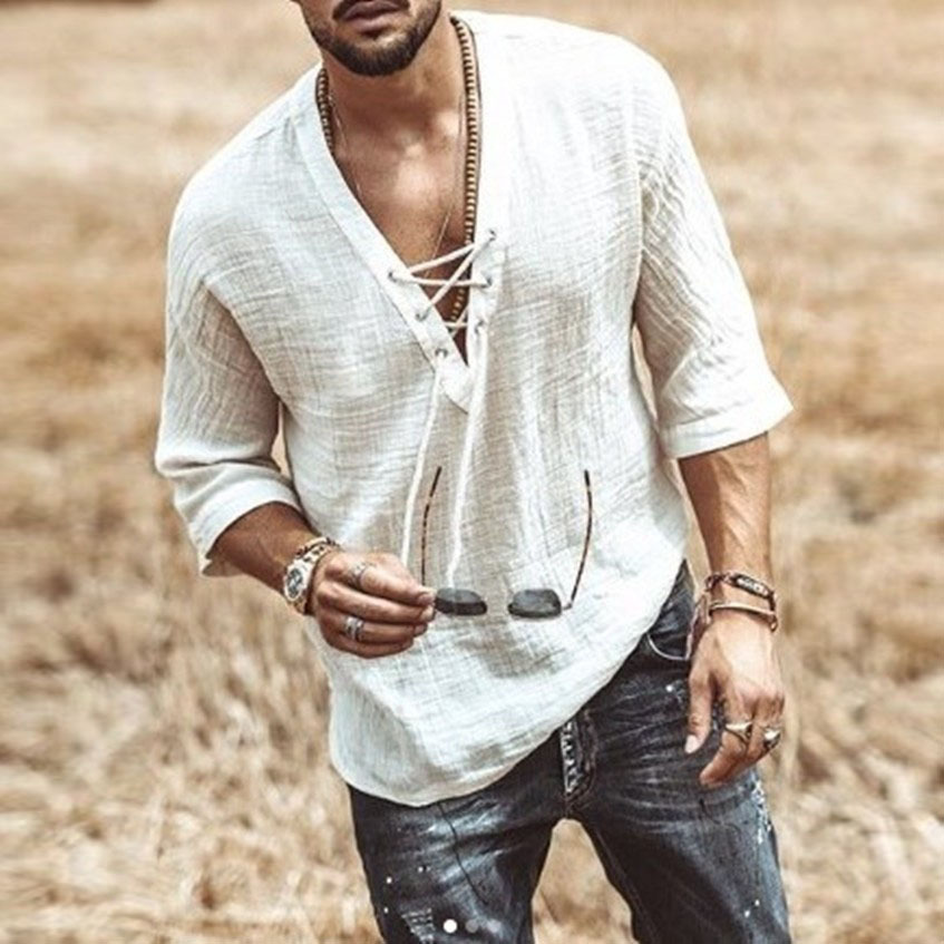 2024 Europe and the United States new wish Amazon explosions men's chest lace corns sleeve T-shirt shirt