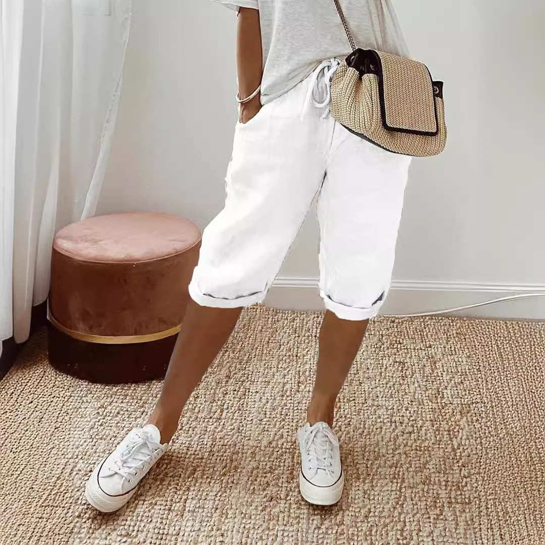 2024 Europe and the United States cross-border Amazon independent station women's cotton and linen pocket elastic casual pants women's pants pants