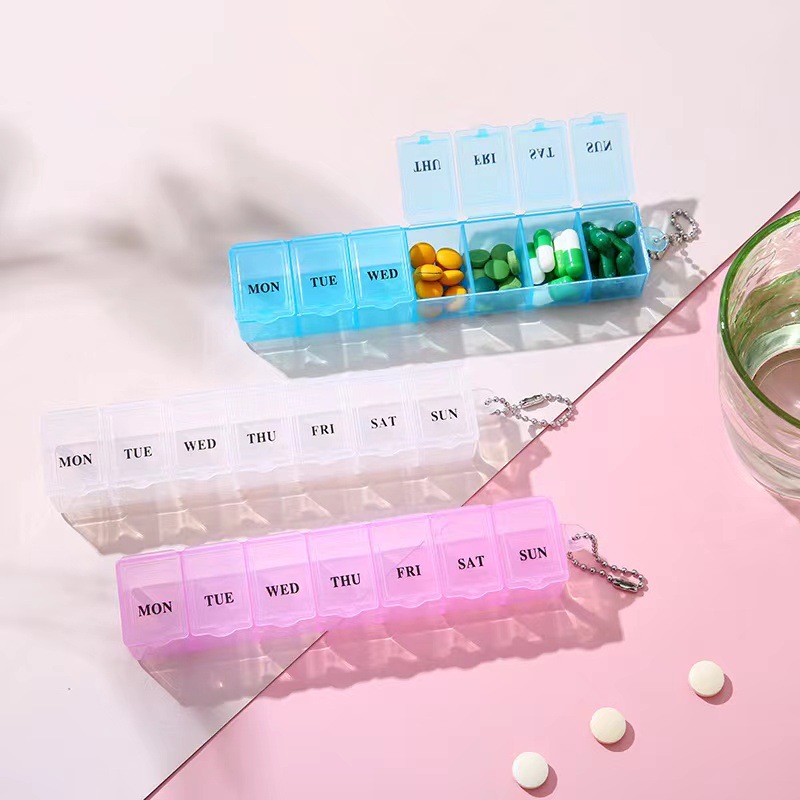 Portable transparent pill box 7-compartment storage box weekly pill box independent reminder plastic pill box spot wholesale