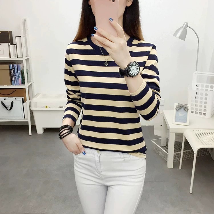 Spring new long-sleeved top women's outer wear bottoming shirt striped T-shirt casual comfortable ins trendy all-matching women's clothing