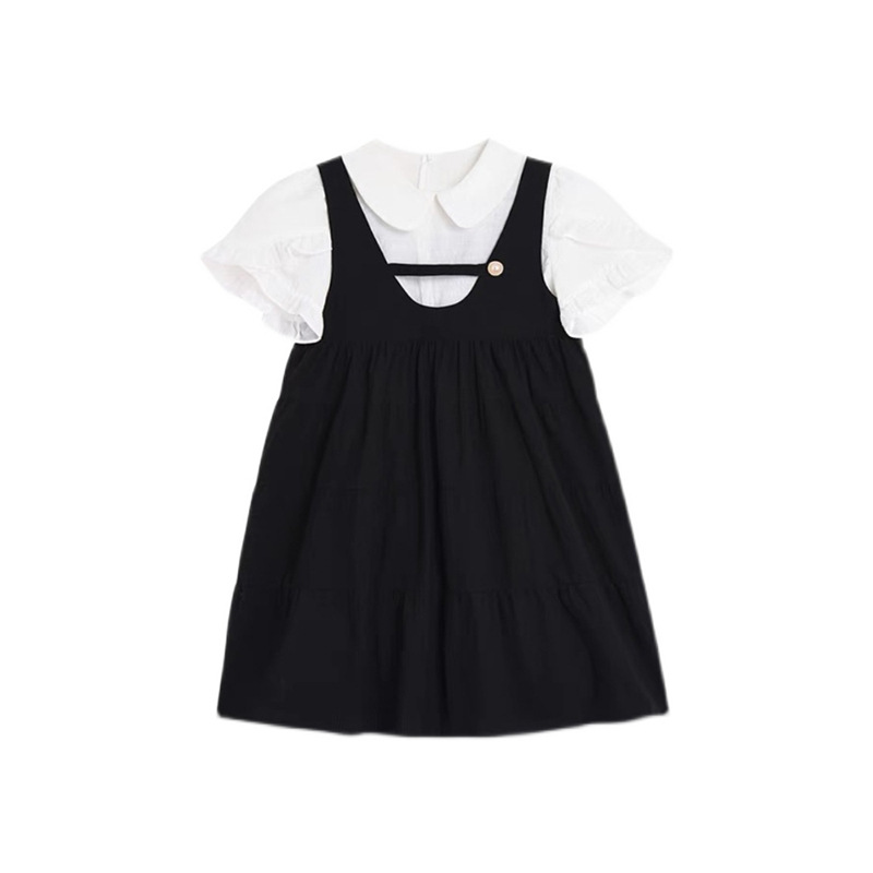 College Style Strap Dress Women's High-end Sweet Fresh Doll Collar First Love Little Man Black Dress for Summer