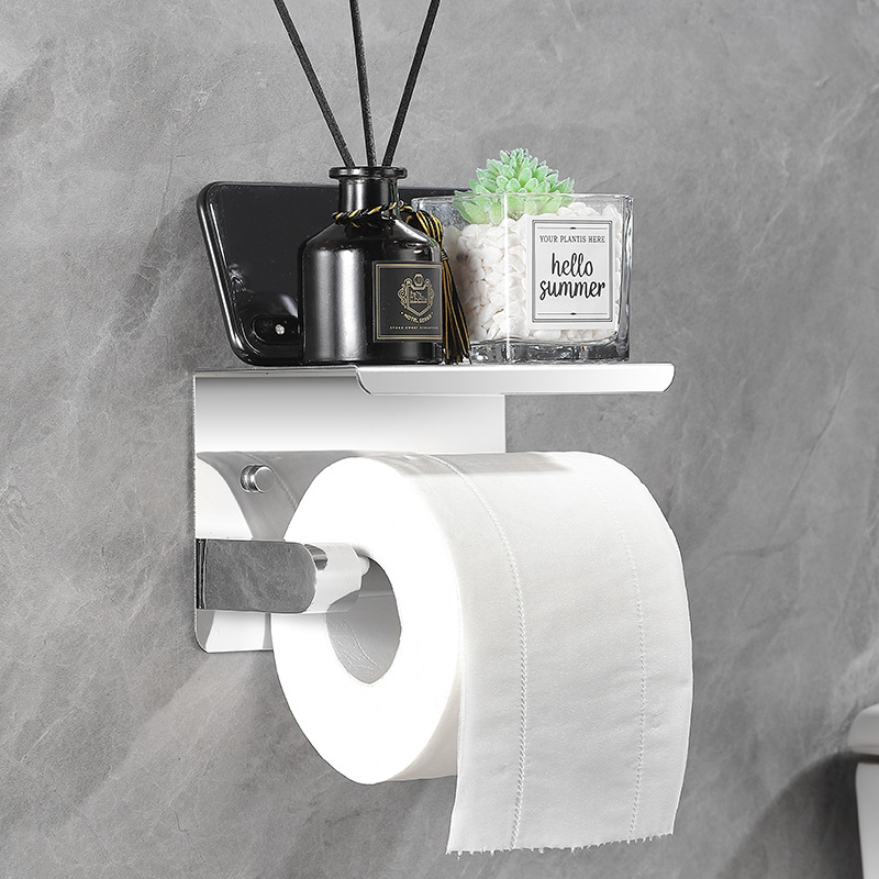 Hotel gun gray toilet paper holder 304 stainless steel punch-free roll paper holder black lazy tissue holder factory direct sales