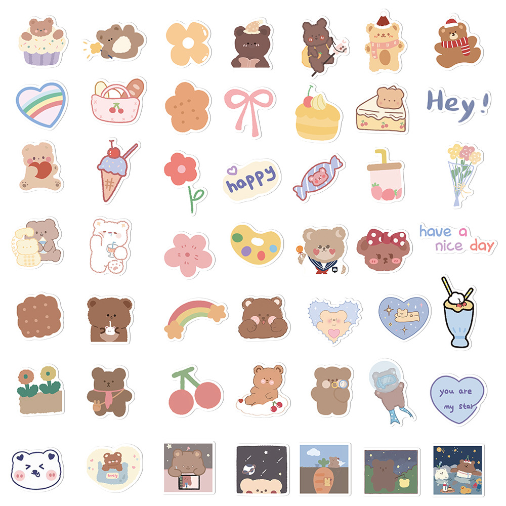 102 ins style Korean bear sticker cartoon small fresh Cup mobile phone tablet decoration waterproof DIY sticker