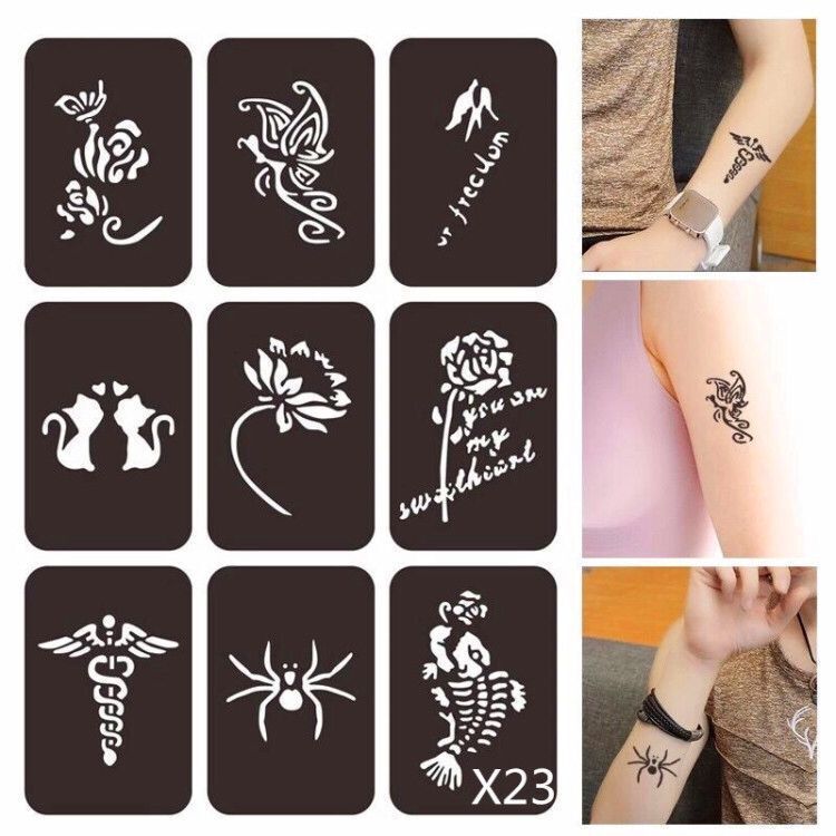 Painted Hina tattoo hollow template European and American herbal juice eyebrow tattoo suit tattoo embroidery flower arm simulation tattoo