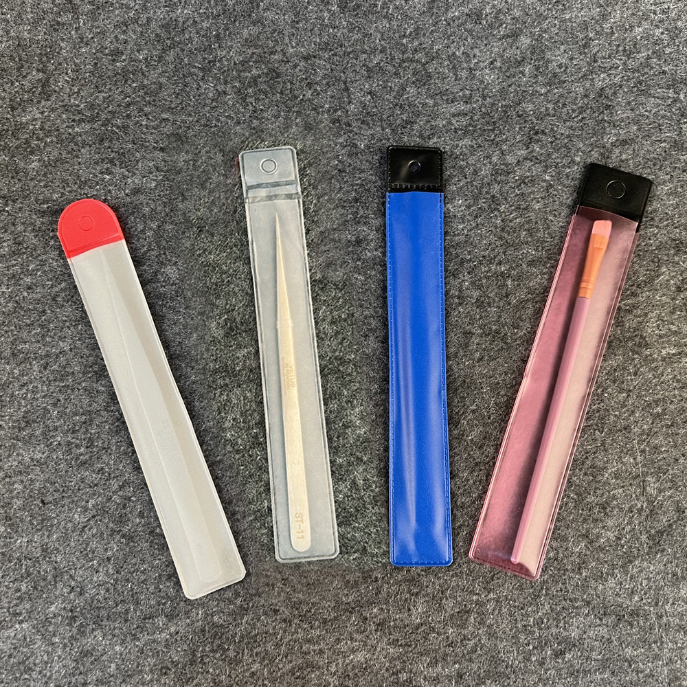 Color PVC long bag cosmetic brush opening plastic storage bag steel push elbow tweezers PVC packaging bag