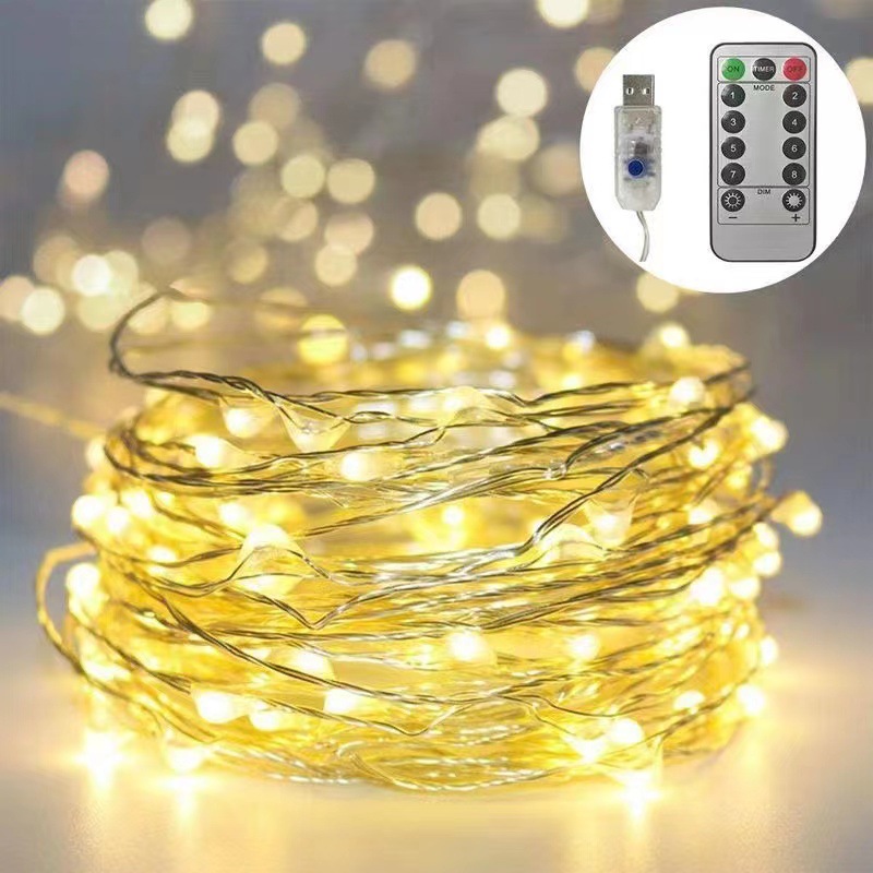 LED灯串八功能USB防水电池盒遥控铜线灯串皮线灯串圣诞装饰彩灯串