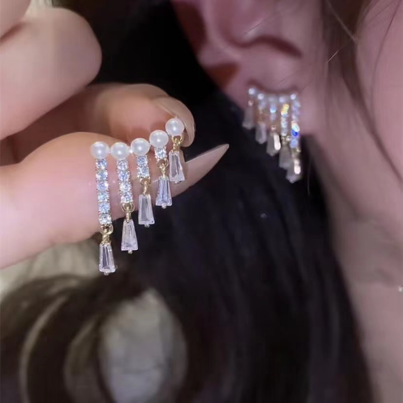法式精緻輕奢超仙女流蘇耳環氣質時尚個性珍珠鋯鑽時尚耳釘耳飾潮