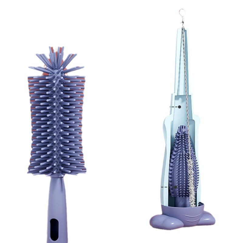 Bottle Brush three-piece set silicone nipple brush for babies portable cleaning feeding bottle rinse 360 degrees cleaning suit