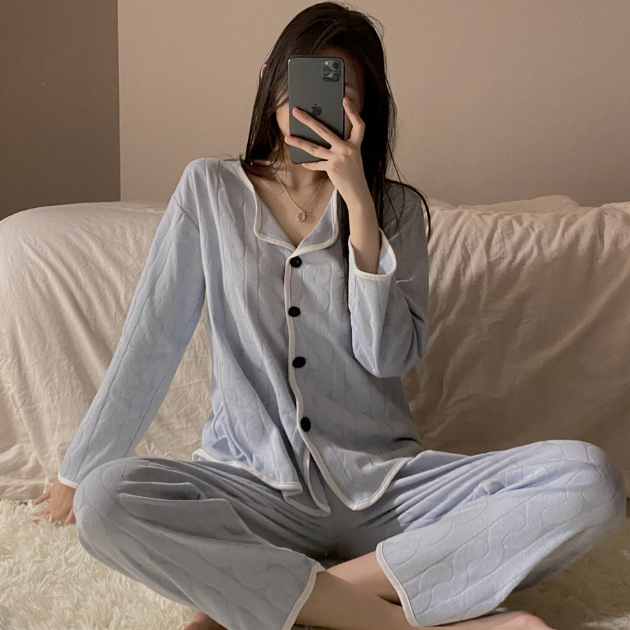Korean Spring New Internet Celebrant Long-sleeved Pajamas Women's Jacquard Cute Girl's Home Clothes Student's Sweet Live Suit