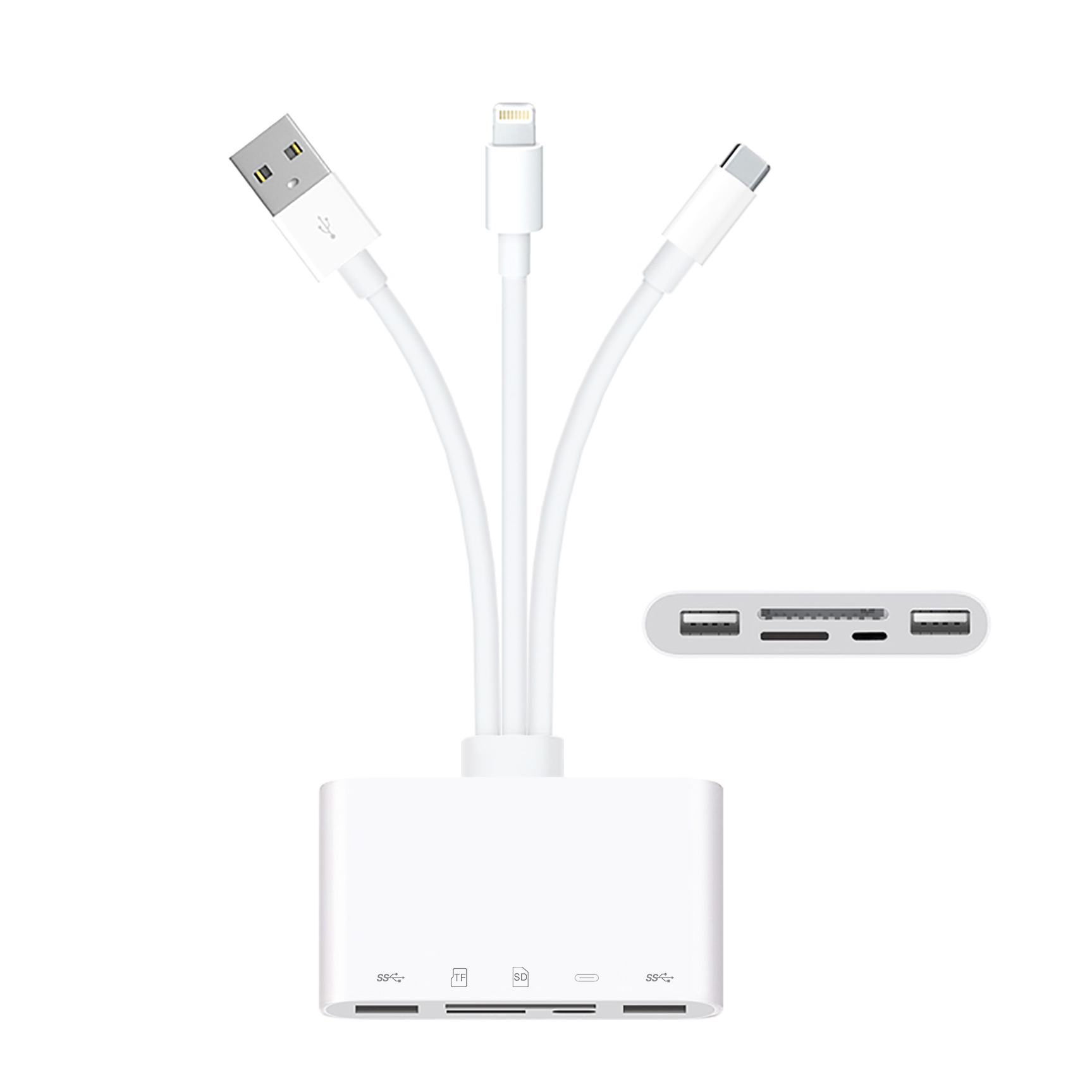 Suitable for typec a variety of adapters support TF/SD card 2USB charging port multi-function five-in-one card reader