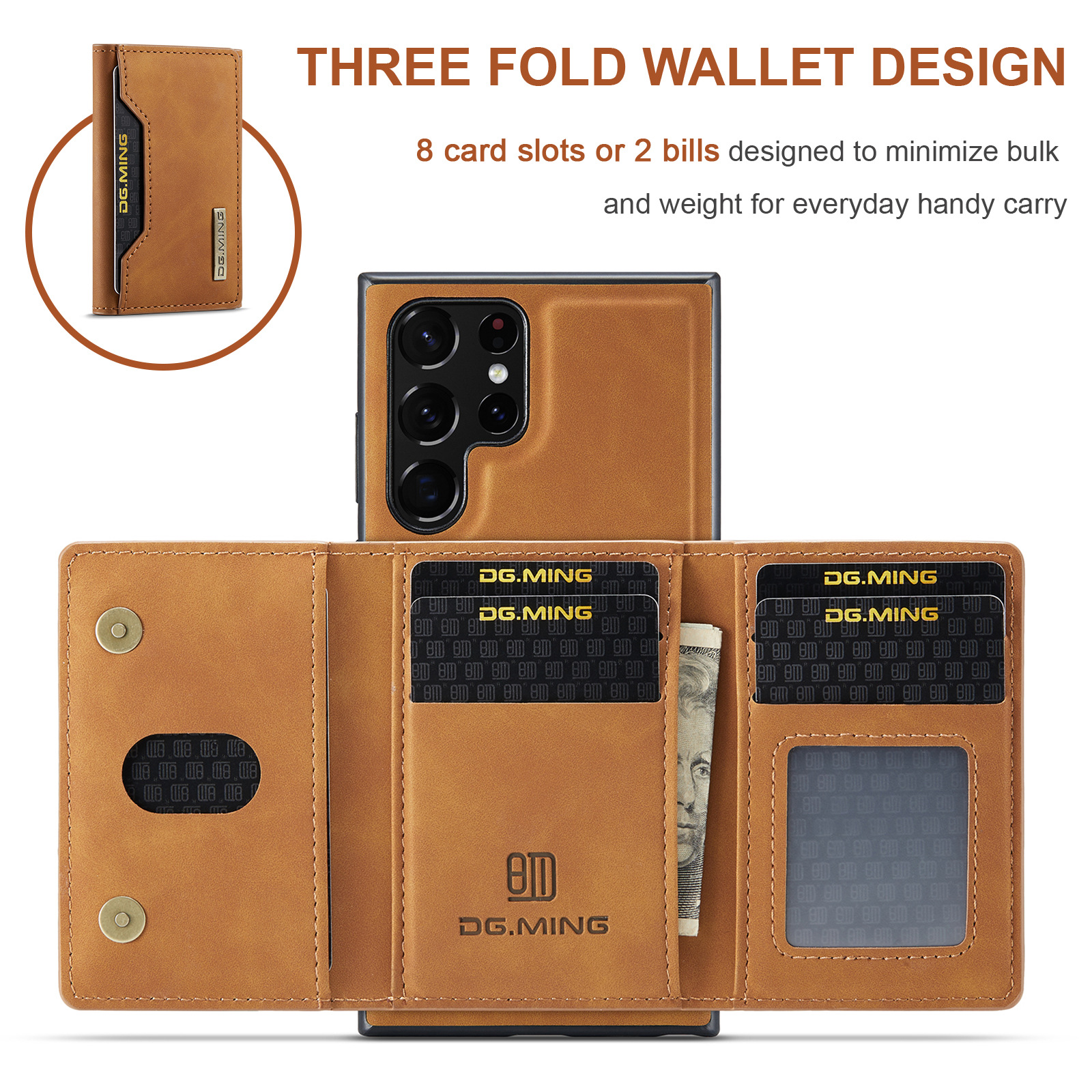 M2 for Samsung S23 Ultra Triple Magnetic Card Case S22 Ultra Retro Wallet Phone Case_voghion.com