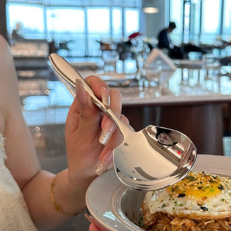 Stainless Steel Split Spoon Thickened Large Household Long Handle Spoon Hotel Canteen Restaurant Buffet Split Common Spoon