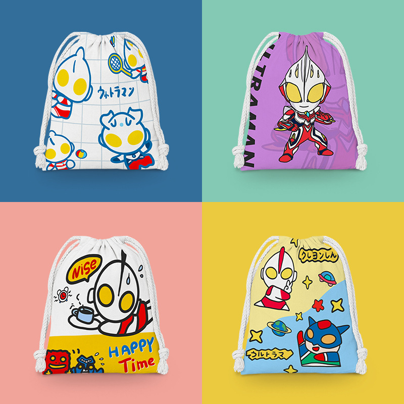 Ultraman Drawstring Pocket Cartoon Small Cloth Bag Student Sundries Storage Bag Cosmetic Bag Portable Wash Bag