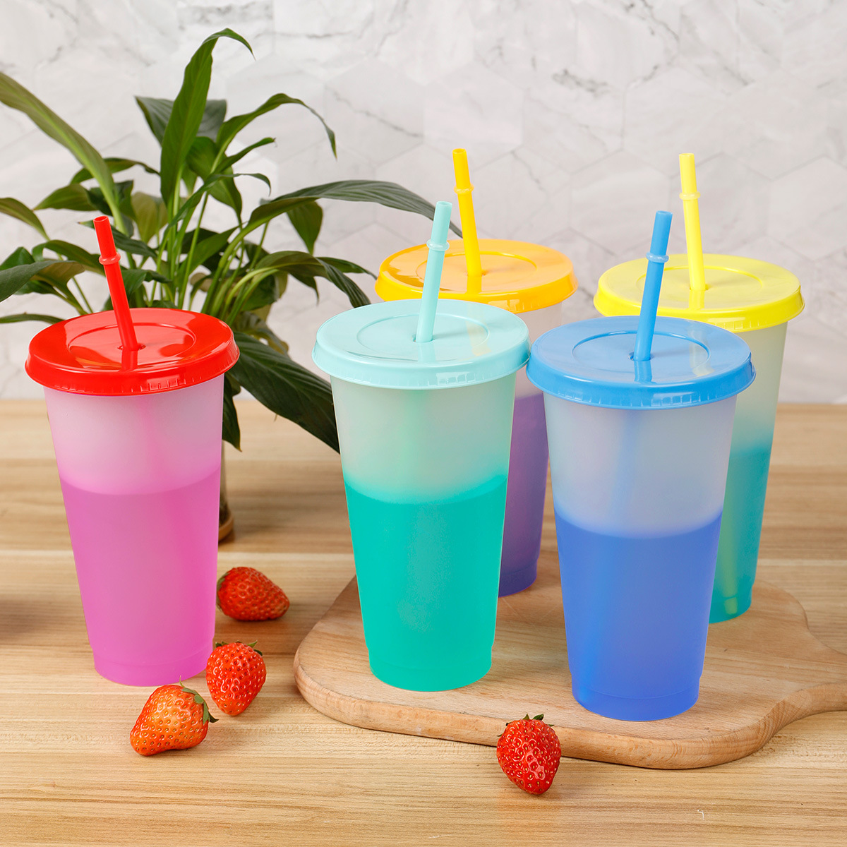 20001 color change creative plastic color change Cup PP material temperature sensitive color change cup straw plastic cup