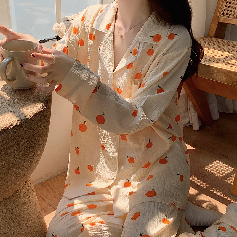 Pajamas women's autumn woven bubble cotton long sleeve new small floral cartoon outerwear homewear ins suit