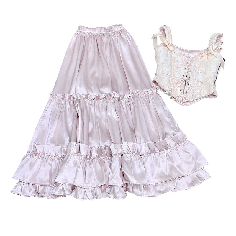 In stock Princess Cynthia French court style jacquard Fishbone corset ruffled satin skirt Autumn New