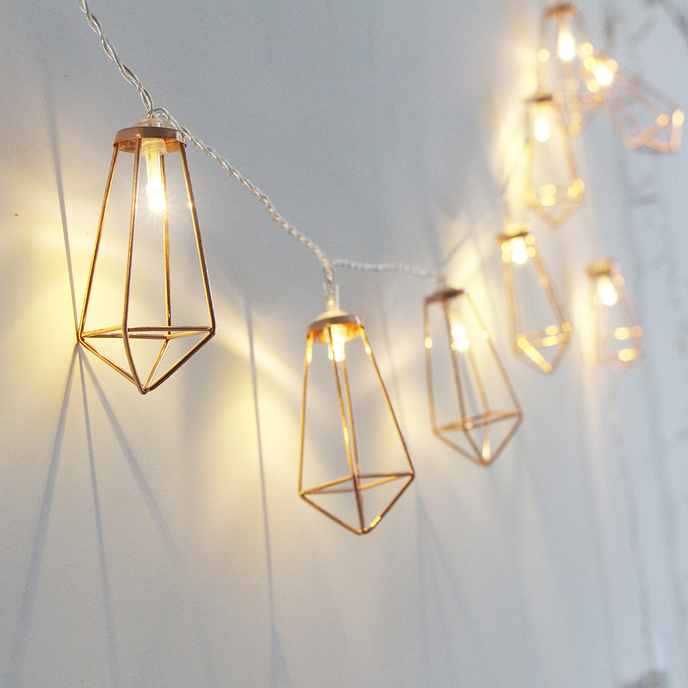 ins Iron Series LED Light String Water Drops Diamond Three-dimensional Geometry Colorful Lights Nordic Simple Style Decorative Lights