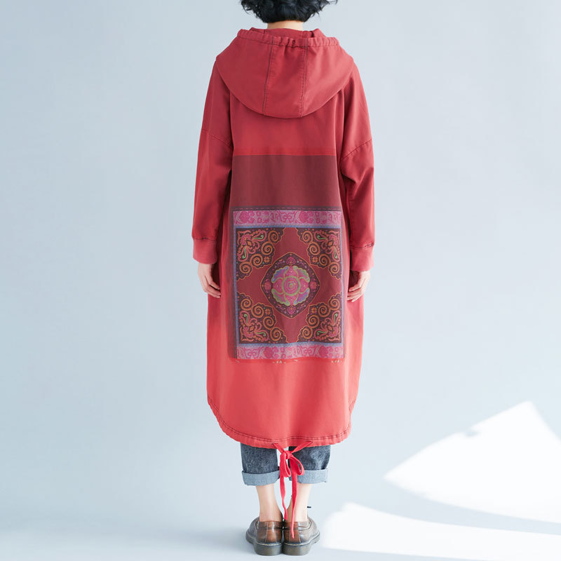 2023 Spring Hooded Sweater Loose Women's Large Size Casual Printed Long Dress Gradient Irregular Wandering
