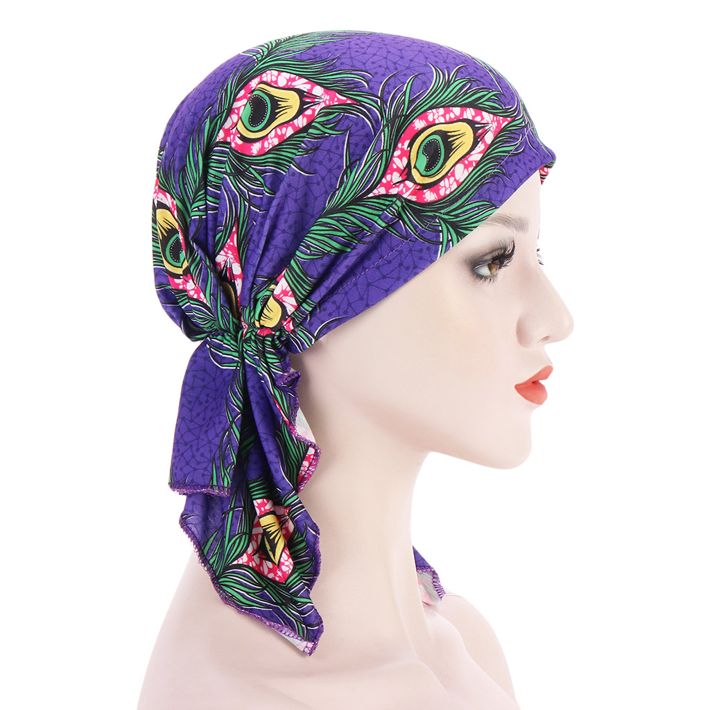 Europe and the United States new flower cloth curved cashew feather head cap two-horn cap elastic Muslim turban cap