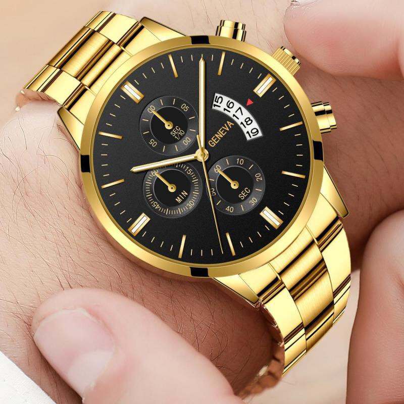 Heißes Angebot Explosive Drei-auge herren Stahl Gürtel Uhr Business Freizeit Kalender Quarzuhr männer Spot_voghion.com