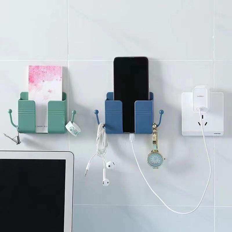 Mobile phone charging bedside storage rack fixed paste wall hanging non-punch storage mobile phone bracket remote control storage box