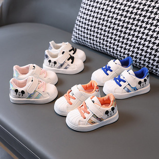 2022 Spring and Autumn New Boys and Girls Baby Toddler Shoes Soft Sole Board Shoes Children's Sports Shoes Single-layer Shoes Casual White Shoes