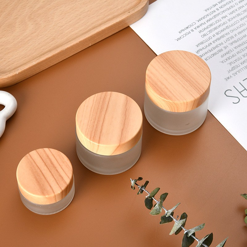 Wood grain cover cream bottle frosted face cream bottle 20g eye cream glass bottle portable cosmetic lotion mask sub-bottle