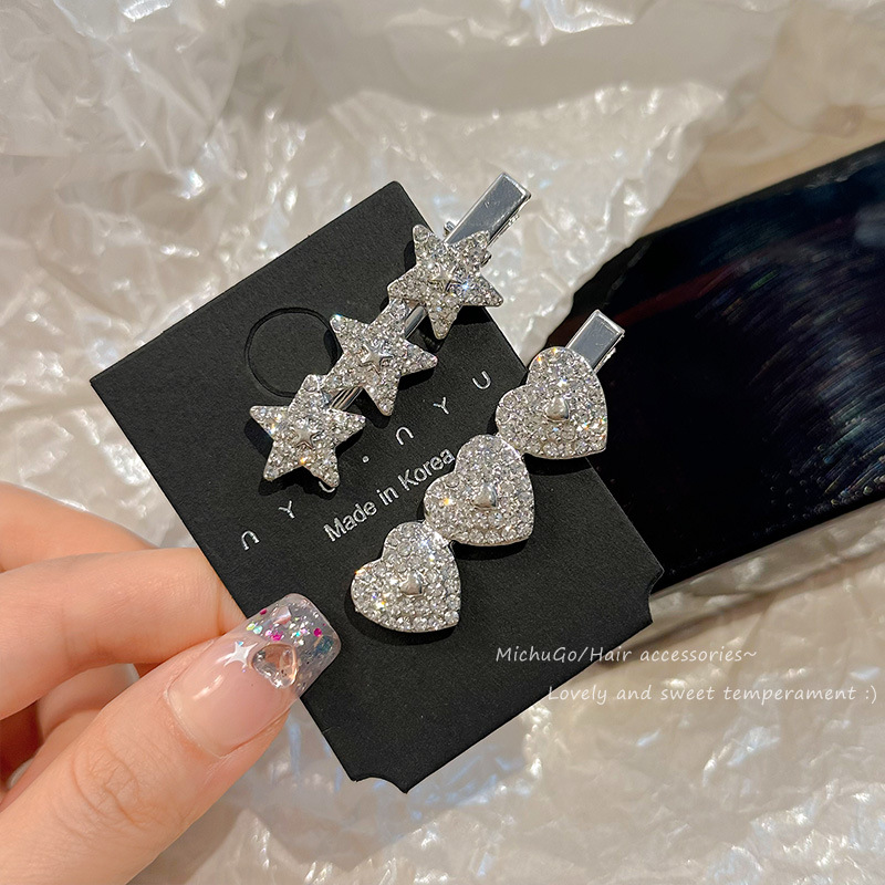 Diamond Star Hairpin Women's Side Bangs Duckbill Clip Headwear Sweet Cool Spice Girl Love High-grade Hairpin New Style