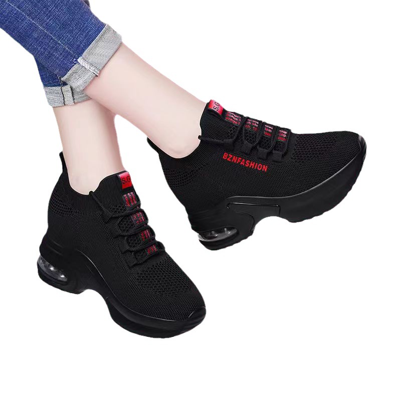 Hidden height increasing women's shoes flying woven mesh surface sports casual air cushion daddy shoes thick bottom non-slip new soft bottom all-match Fashion
