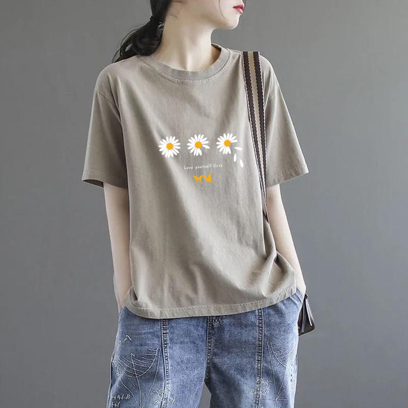 Short-sleeved T-shirt Women's 2023 New Summer Fat Girl Large Size Mother's Printed Loose Women's T-shirt Korean-style ins Trendy