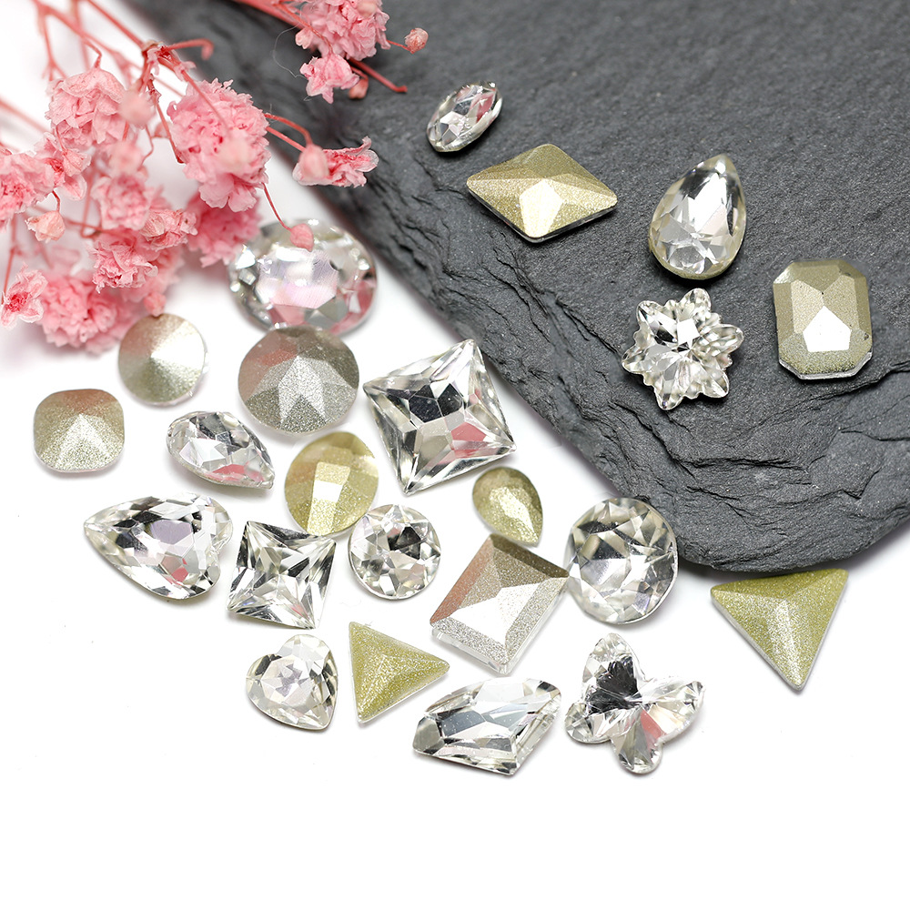 Wholesale Nail Art Jewelry Crystal Transparent Rhinestone Water Drops Butterfly Axe Love Nail Art Diamond Shaped Pointed Bottom Diamond Super Flash