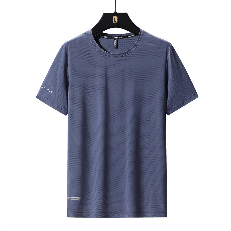 Summer Ice Silk Quick-drying Short-sleeved T-shirt Men's Excalated Large Size Loose Breathable Thin Half-sleeved Sports Fitness Top