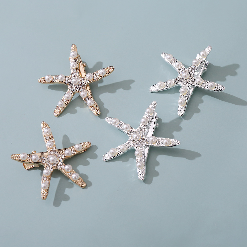 Korean bridal headdress Mori fairy Super fairy wedding dress starfish Diamond hairpin New Pearl wedding accessories