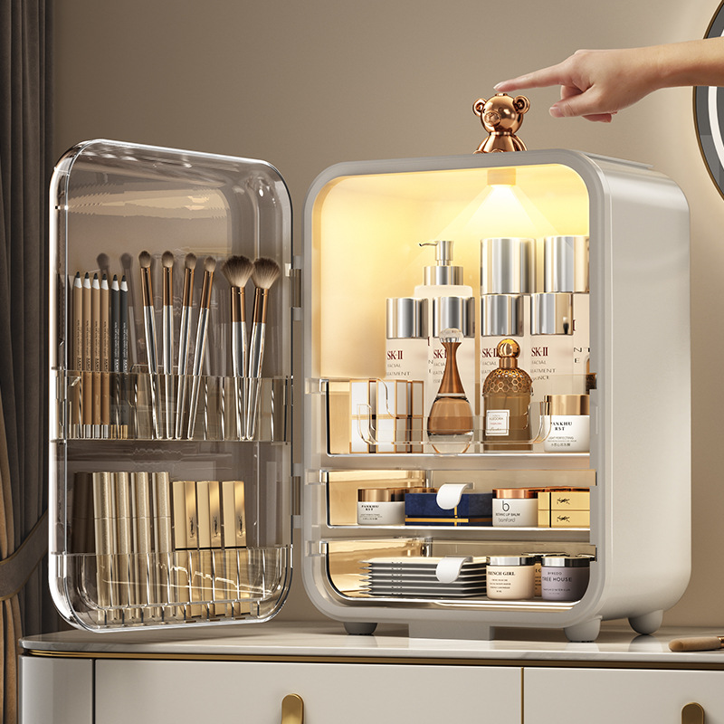 Cosmetics storage box, lightweight luxury LED mirror, dustproof with drawers, skincare organizer, large capacity vanity table