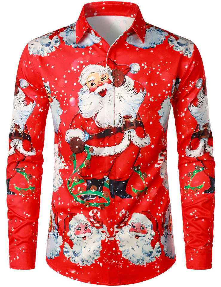2023 Amazon New Cross-border Christmas Strange Hand 3D Digital Printing Casual Men's Cardigan Pocket Long Sleeve Shirt