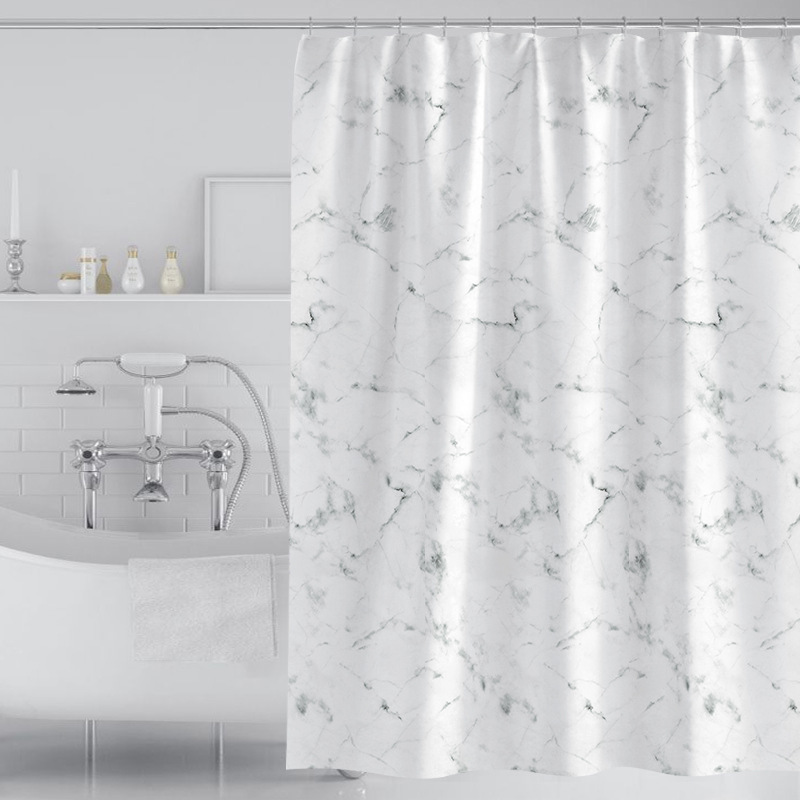 Suministro directo de fábrica engrosada impermeable y a prueba de moho Cortina de ducha baño simple cortina de hotel estilo mármol gancho libre