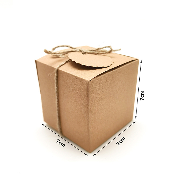 European-style square 7*7*7 years leather paper gift box wedding supplies candy box with hemp rope tag
