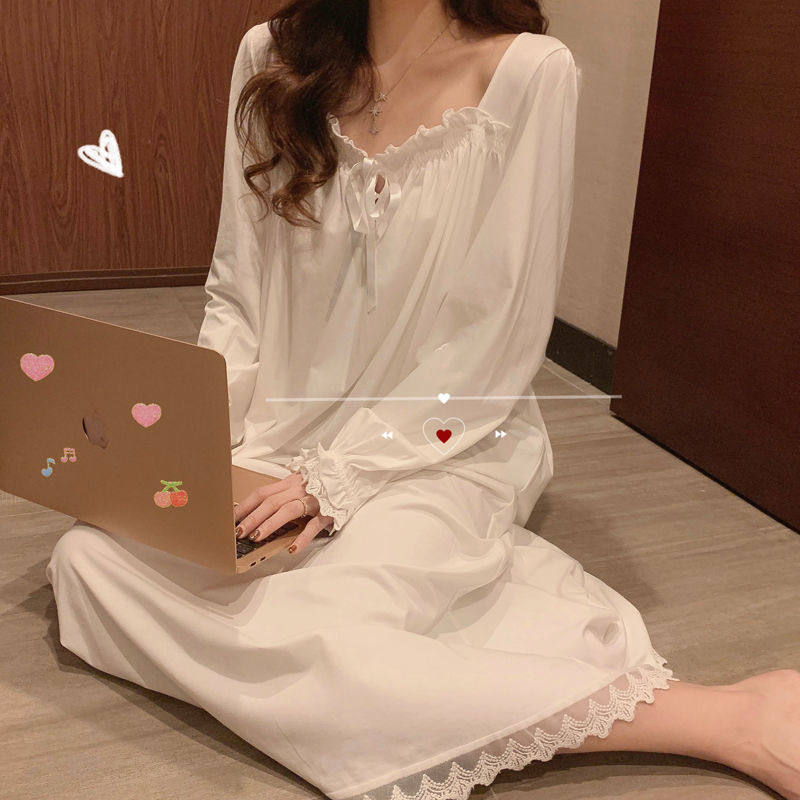 New ins Pajamas Pajamas Women's Spring and Autumn Winter 2020 Palace Japanese Style Sweet Long White Long Sleeve Home Clothes