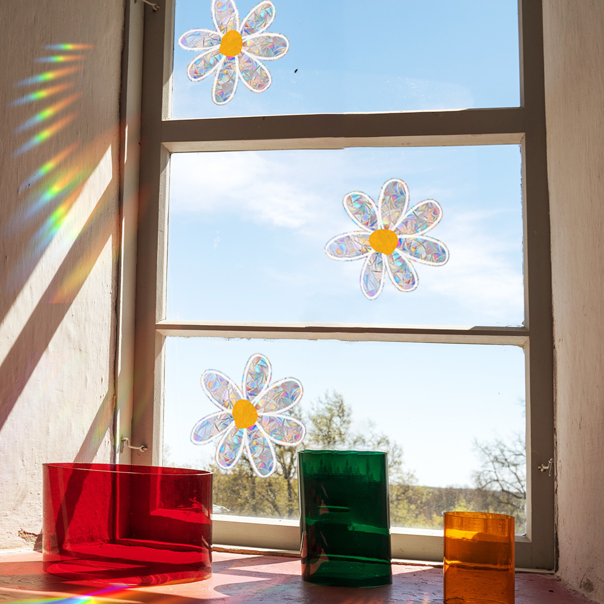 XC4000 flower Daisy colorful sunlight static sticker window window glass self-adhesive decorative wall sticker