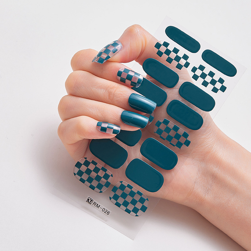 New metal texture nail stickers full stickers 16 stickers chessboard grid nail stickers baking lamp-free Cross mirror wholesale
