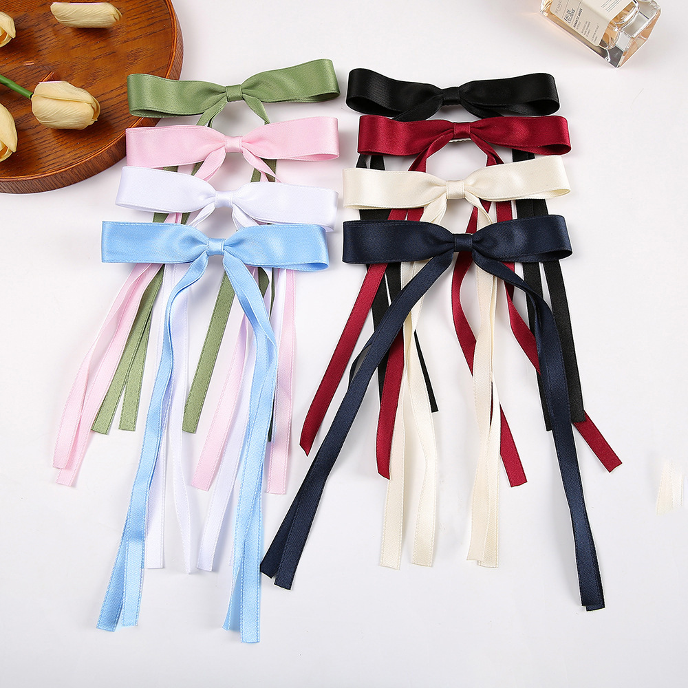 Polyester 8 points with girl ribbon bow hairpin Lady temperament double ribbon duckbill clip Japanese style top clip hair accessories