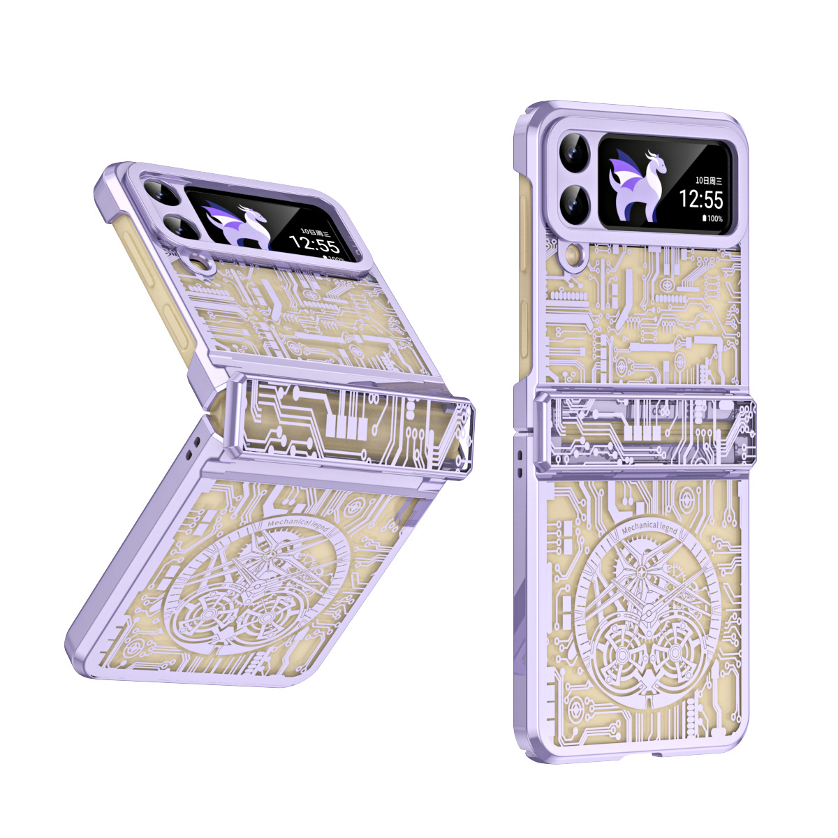Applicable to Samsung Flip4 phone case FLIP3 foldable screen mechanical electroplating transparent hinge full wrap anti-fall protective case