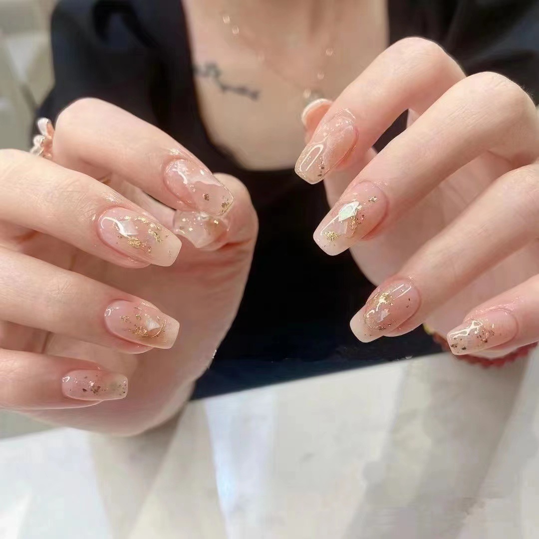 New pure hand-worn armor vignette gentle temperament Mica Shell nail art finished phototherapy fake nail stickers