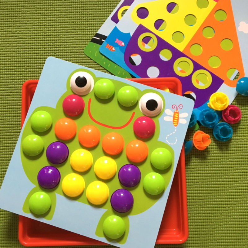 Large-grain button jigsaw puzzle mushroom nail originated from American early childhood Children's Enlightenment puzzle color matching combination toy